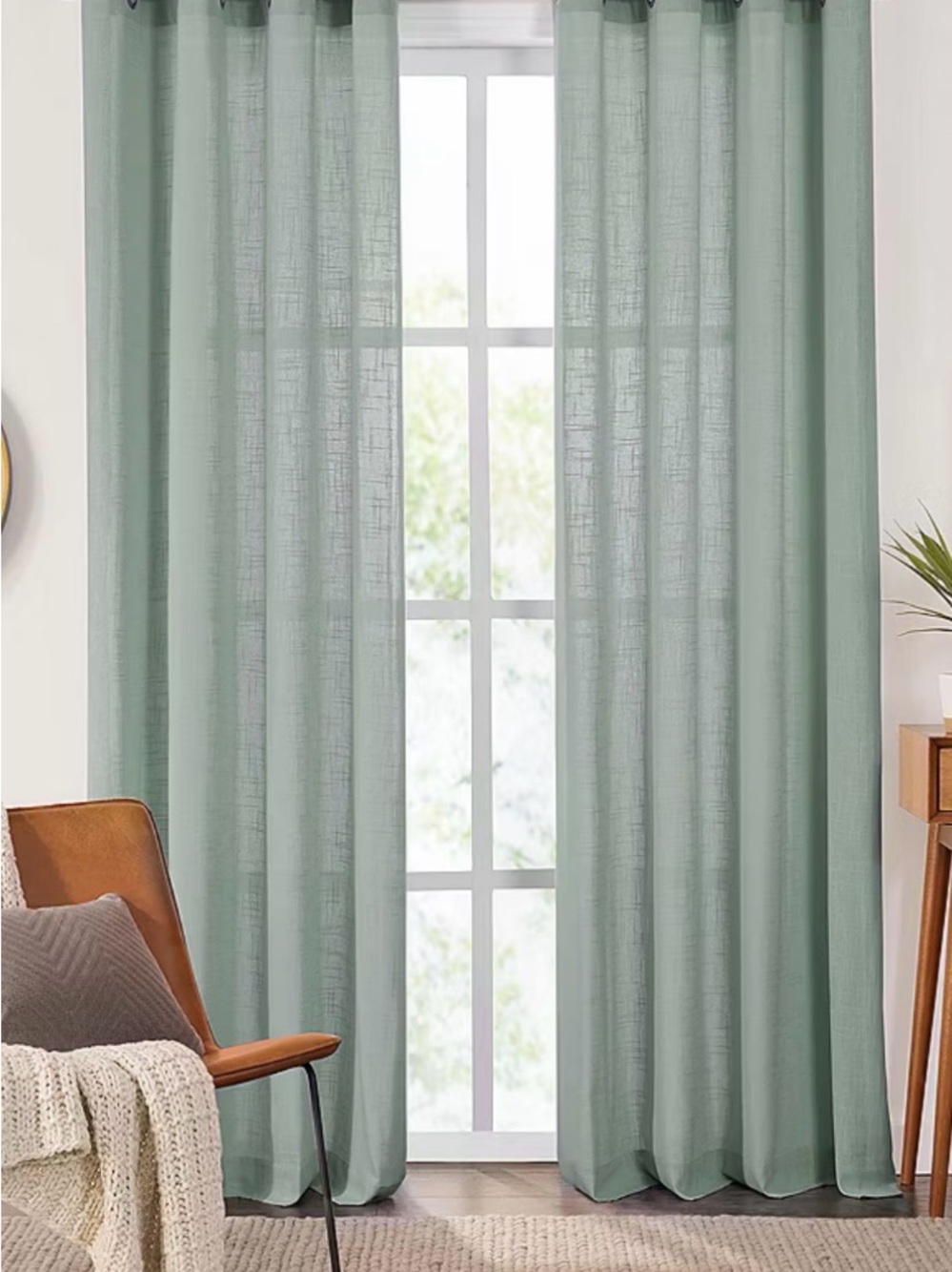 DarkSage Green Sheer Curtain Panels - Soft Light-Filtering Drapes